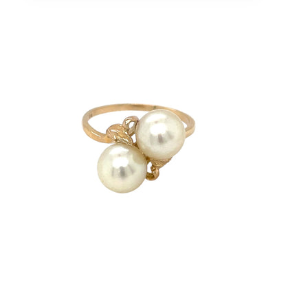 14ct Yellow Gold Mikimoto Toi Et Moi Pearl Ring (N)