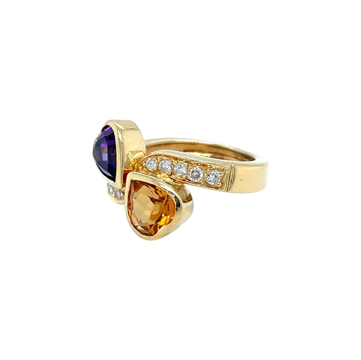 18ct Yellow Gold Amethyst, Citrine & Diamond Heart Ring (M)