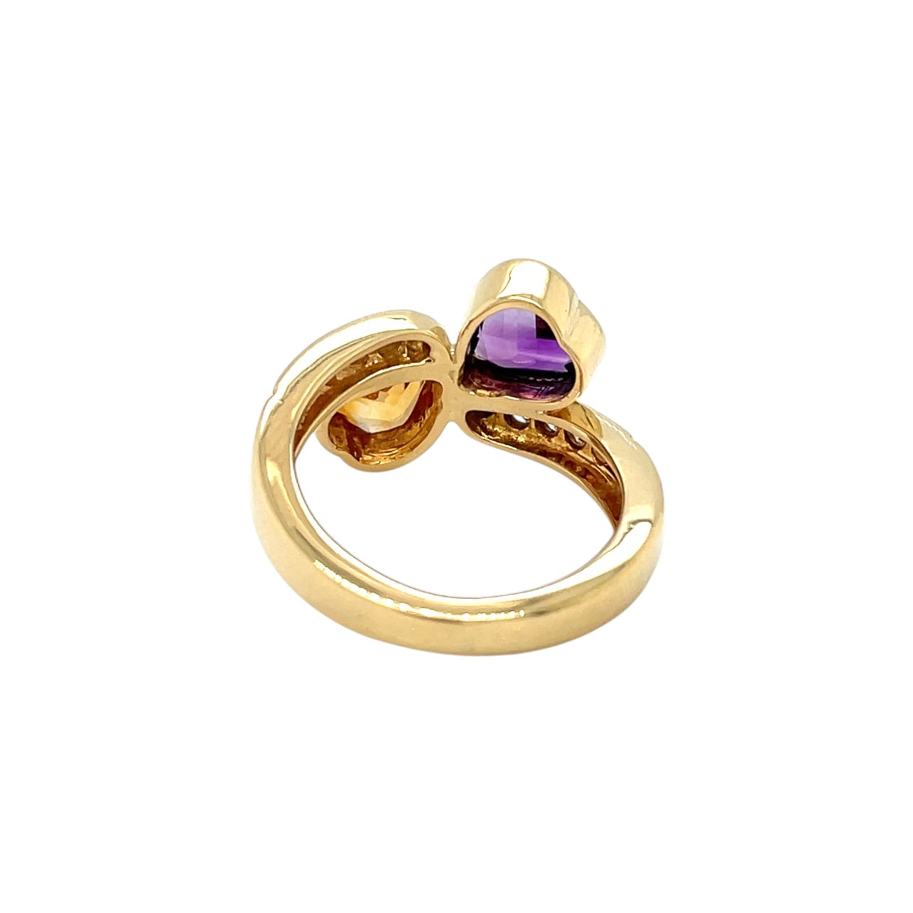 18ct Yellow Gold Amethyst, Citrine & Diamond Heart Ring (M)