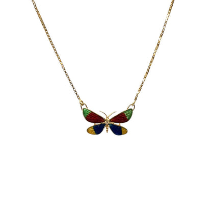 18ct Yellow Gold & Enamel Butterfly Pendant & Chain (16")