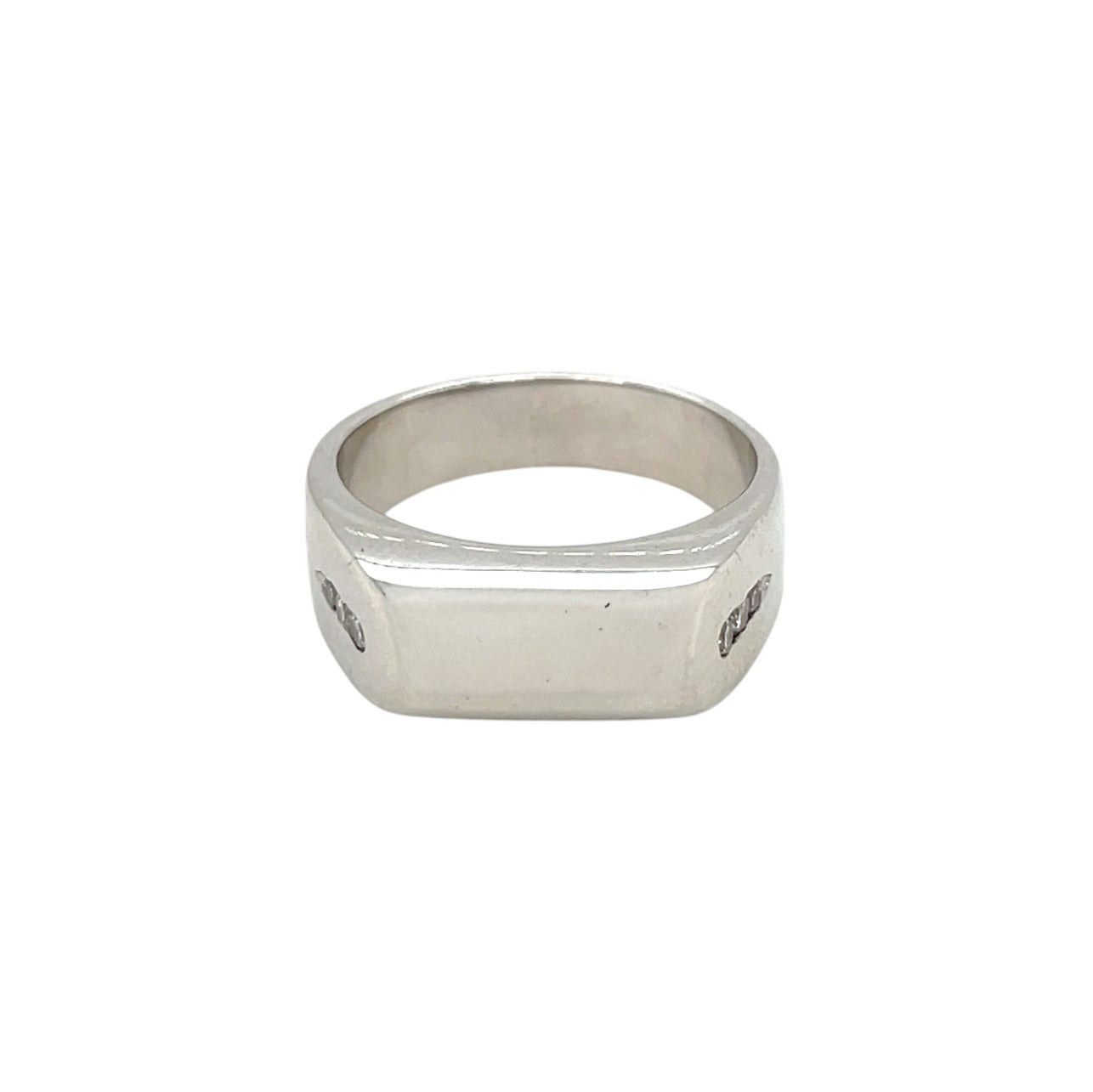 14ct White Gold Diamond Signet Ring (O)