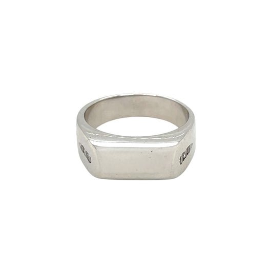 14ct White Gold Diamond Signet Ring (O)