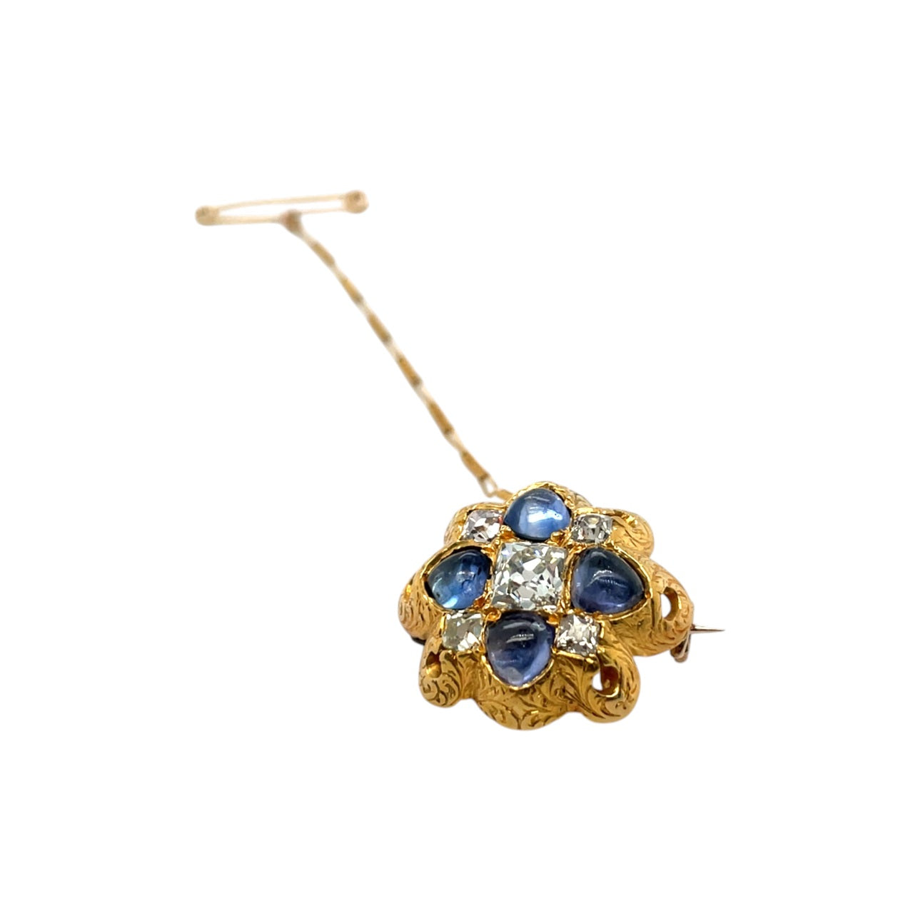 18ct Yellow Gold Diamond & Sapphire Brooch