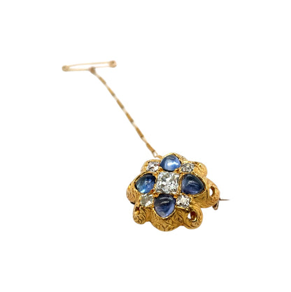 18ct Yellow Gold Diamond & Sapphire Brooch