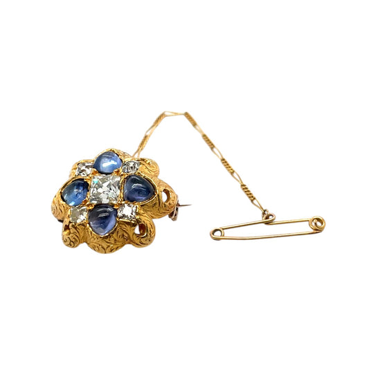 18ct Yellow Gold Diamond & Sapphire Brooch