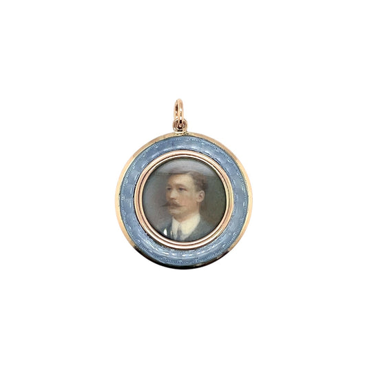 9ct Yellow Gold Blue Enamel & Pearl Locket Pendant