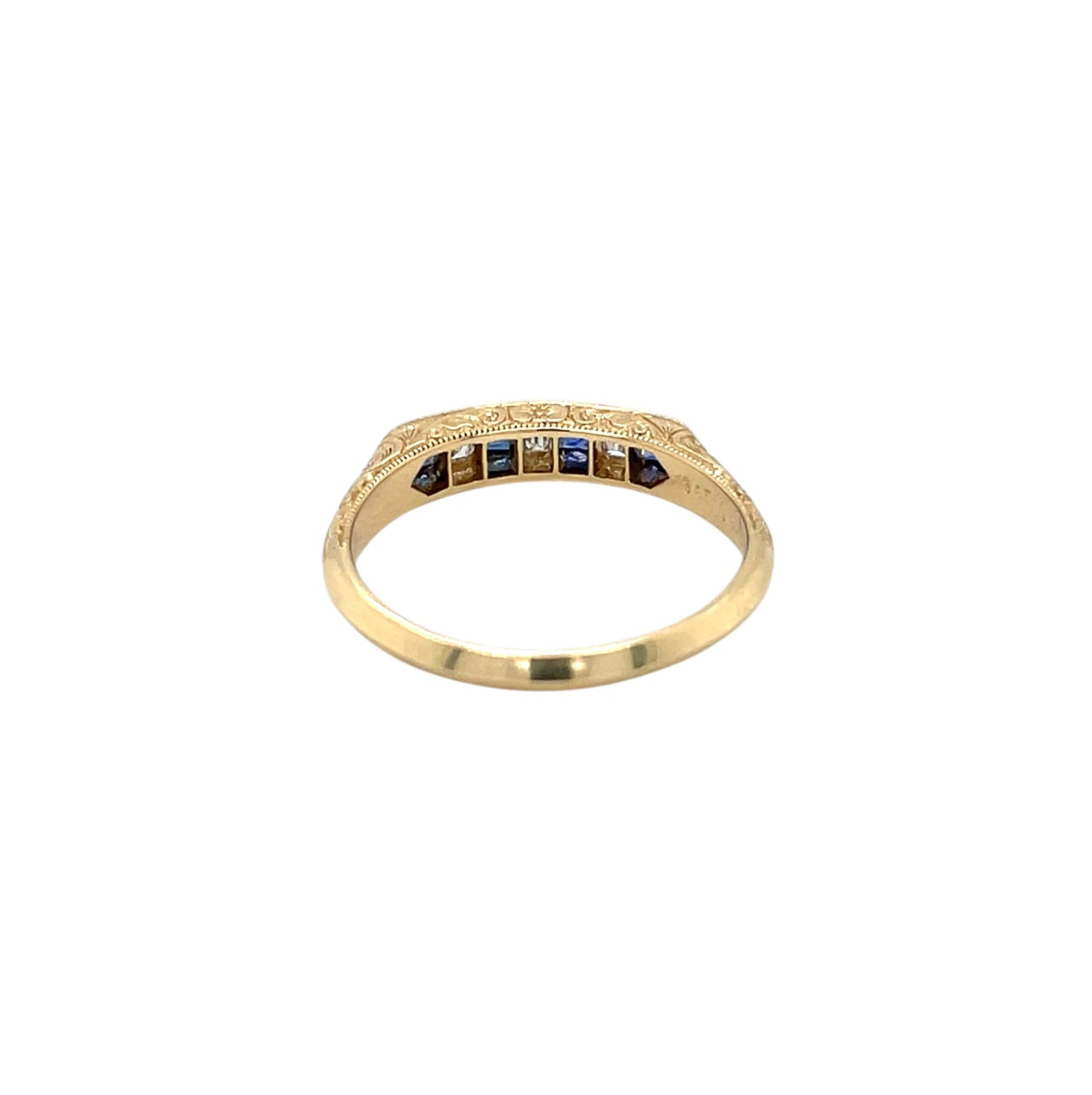 18ct Yellow Gold Sapphire & Diamond Engraved Ring (N)