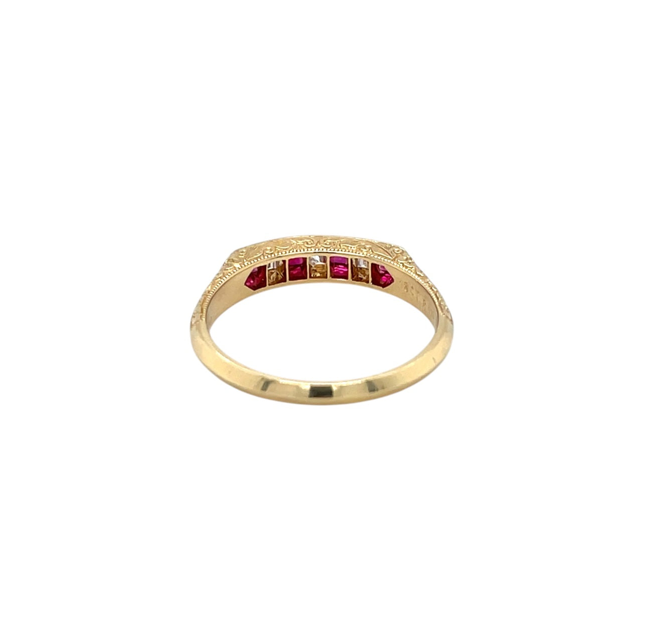 18ct Yellow Gold Ruby & Diamond Engraved Ring (N)
