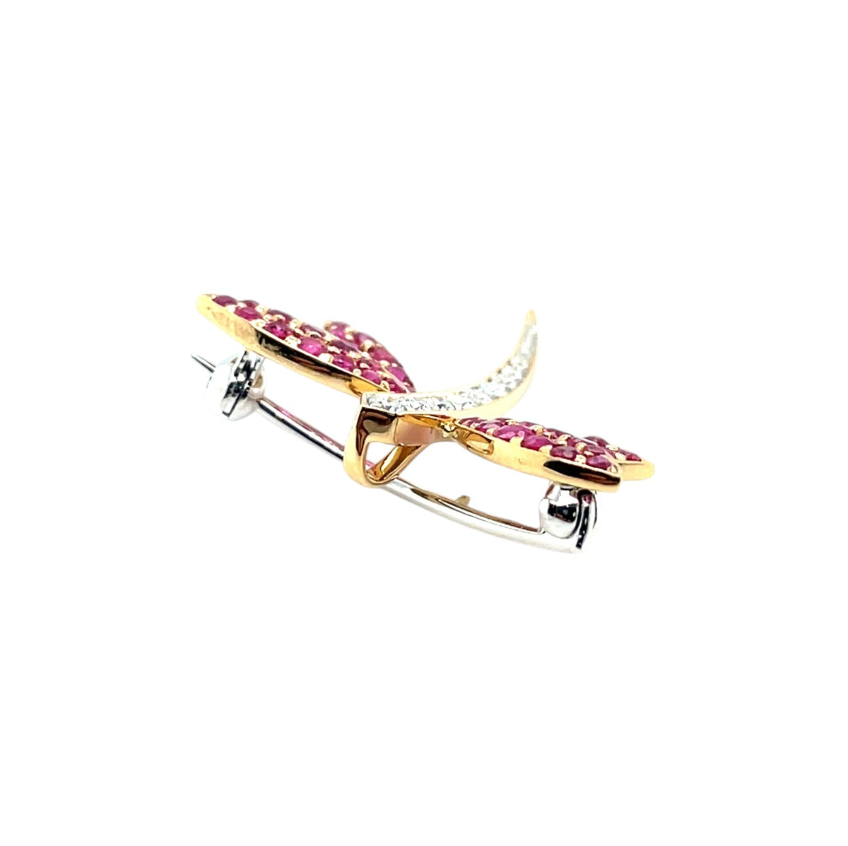 18ct Yellow Gold Ruby & Diamond Dragonfly Brooch