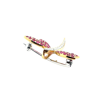 18ct Yellow Gold Ruby & Diamond Dragonfly Brooch
