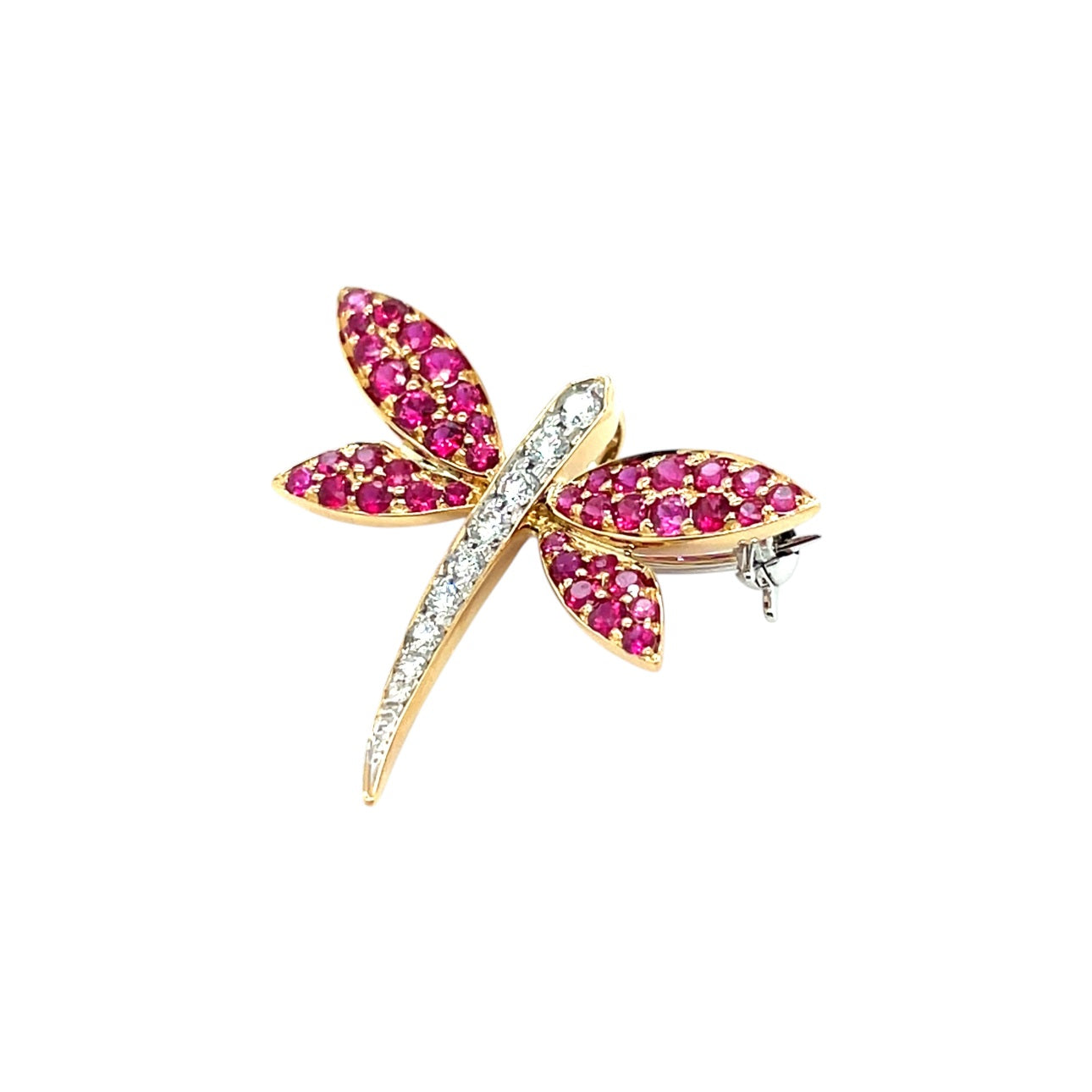 18ct Yellow Gold Ruby & Diamond Dragonfly Brooch