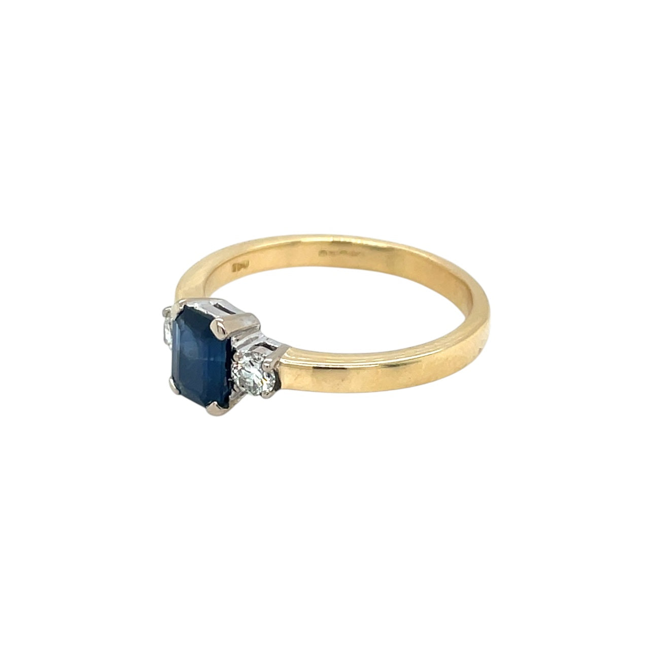 18ct Yellow & White Gold Sapphire & Diamond Three Stone Ring (S)