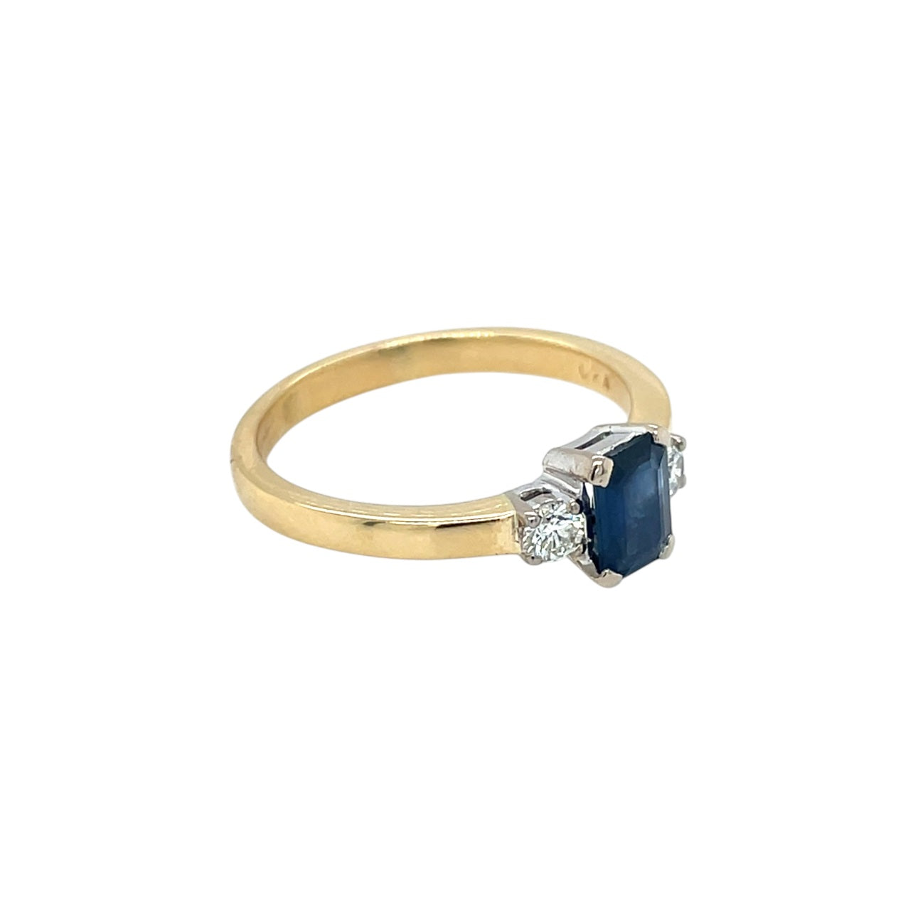 18ct Yellow & White Gold Sapphire & Diamond Three Stone Ring (S)