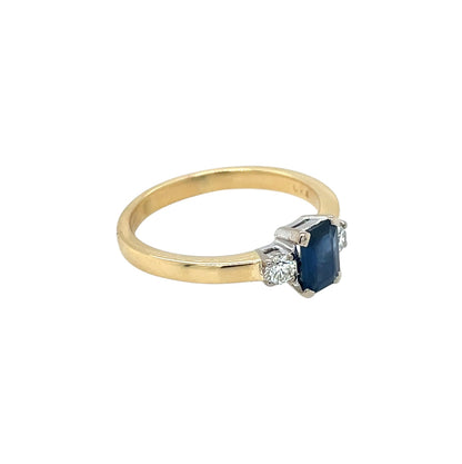 18ct Yellow & White Gold Sapphire & Diamond Three Stone Ring (S)