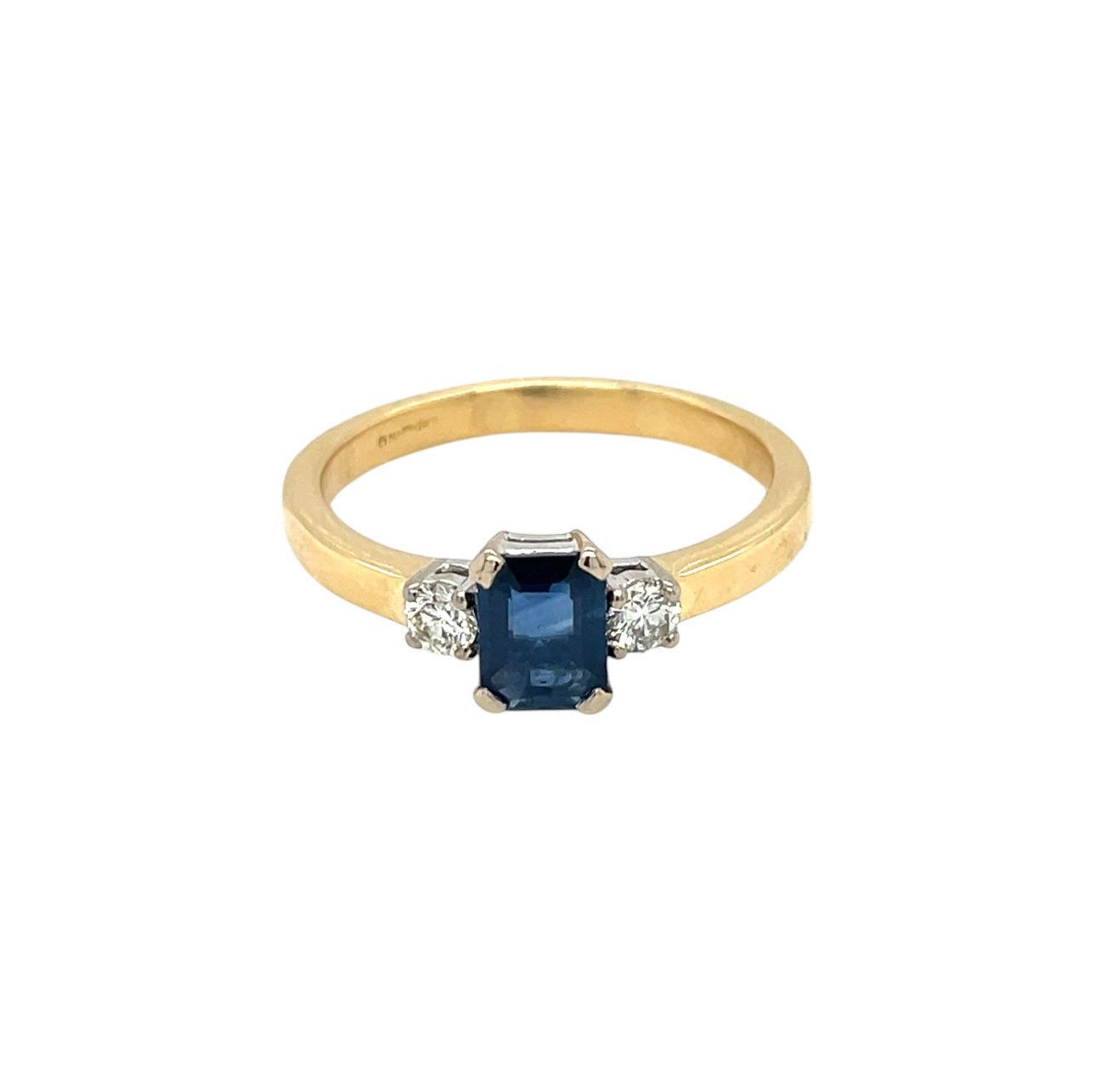 18ct Yellow & White Gold Sapphire & Diamond Three Stone Ring (S)