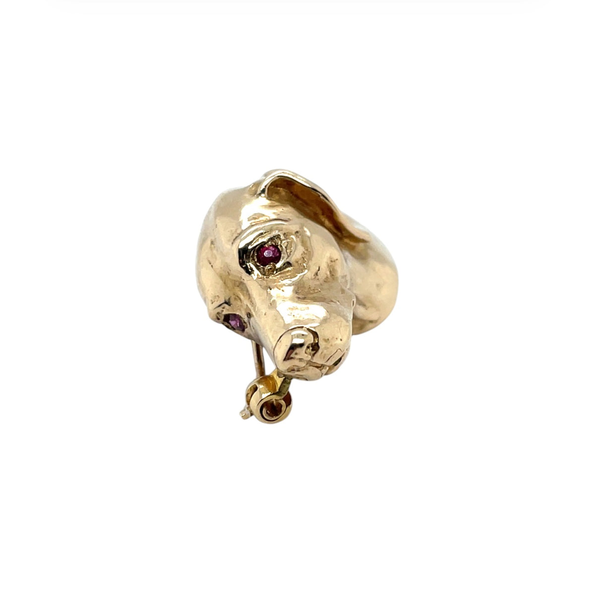 9ct Yellow Gold Ruby Dog's Head Brooch