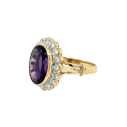 18ct Yellow Gold Amethyst & Diamond Cluster Ring (R)