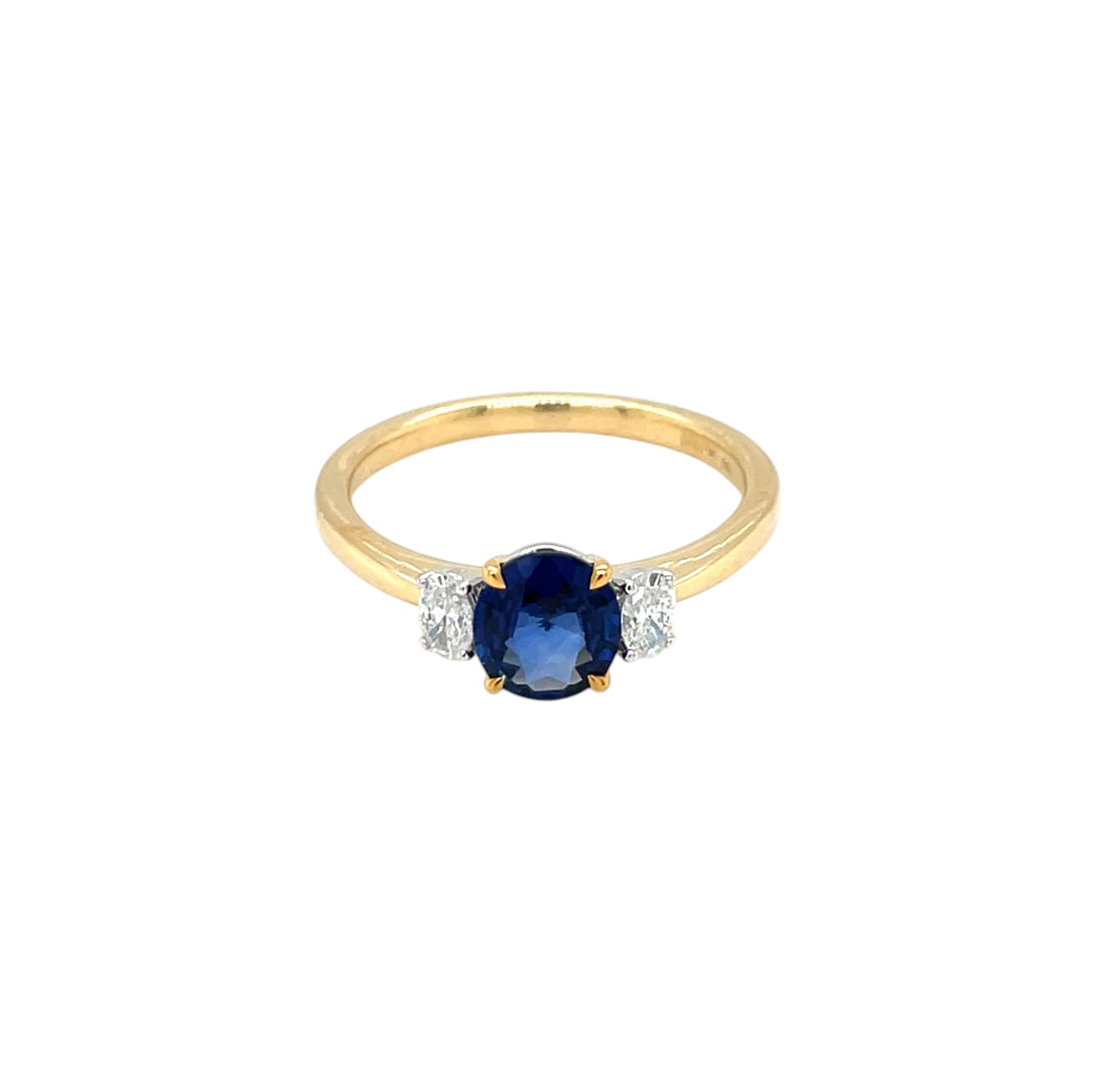 18ct Yellow & White Gold Sapphire & Diamond Three Stone Ring (M)