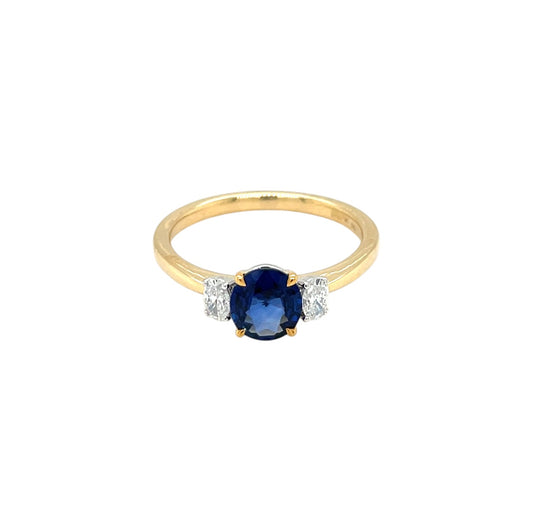 18ct Yellow & White Gold Sapphire & Diamond Three Stone Ring (M)