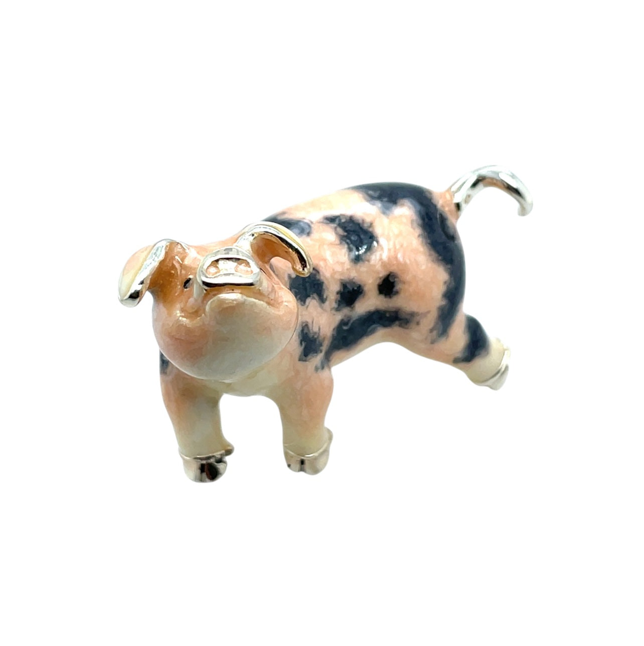 Saturno Silver & Enamel Pig (Large Gloucester Old Spot)