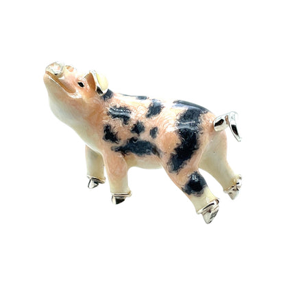 Saturno Silver & Enamel Pig (Large Gloucester Old Spot)