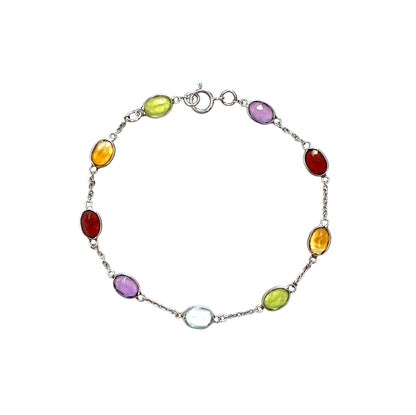 18ct White Gold Multi Gemstone Station Bracelet (7")