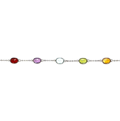 18ct White Gold Multi Gemstone Station Bracelet (7")