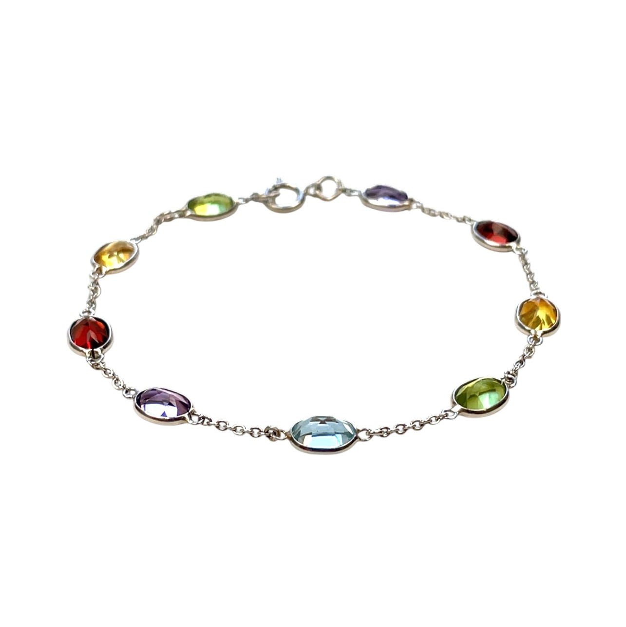 18ct White Gold Multi Gemstone Station Bracelet (7")