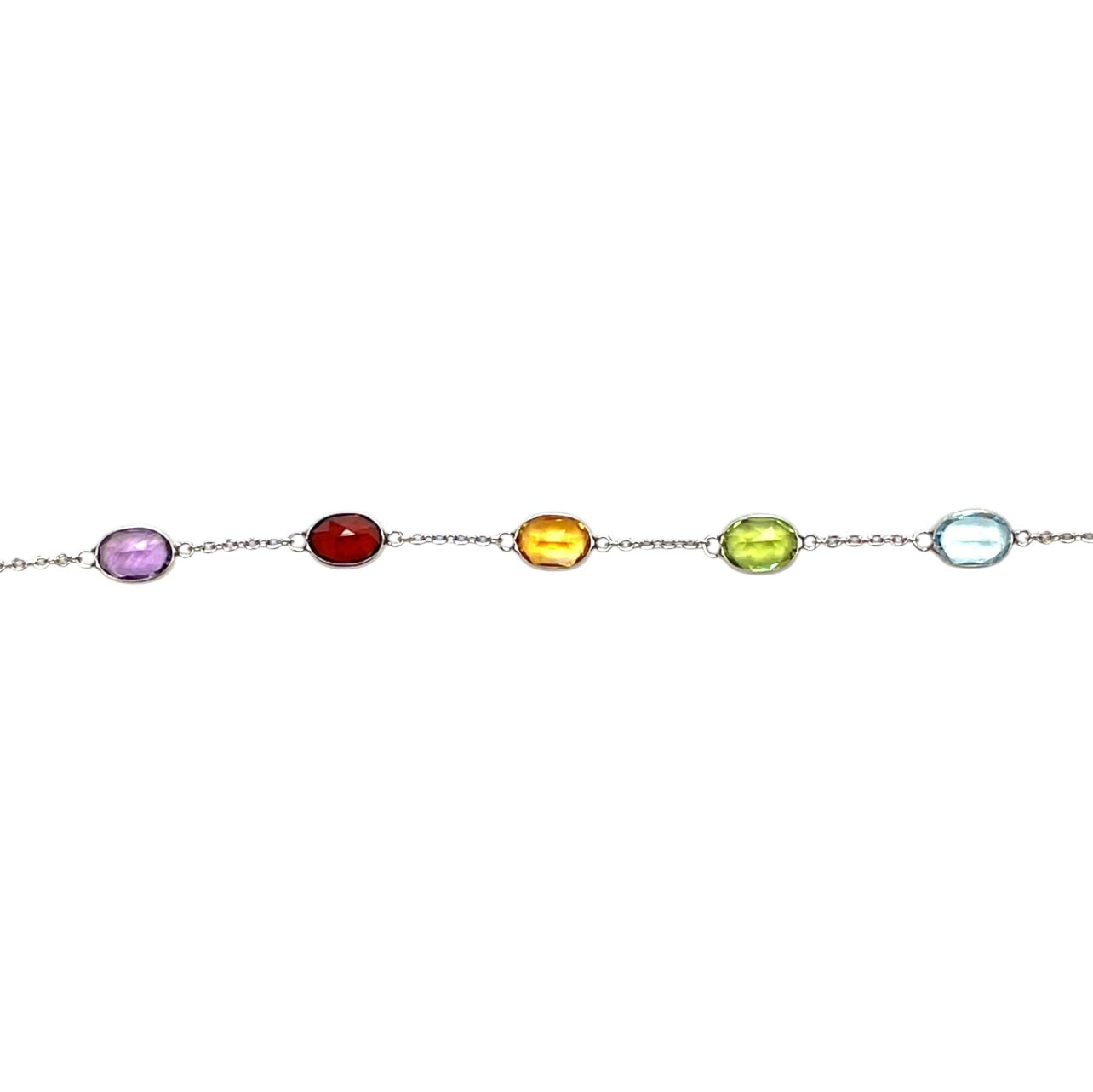 18ct White Gold Multi Gemstone Station Necklace (18")