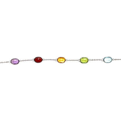 18ct White Gold Multi Gemstone Station Necklace (18")