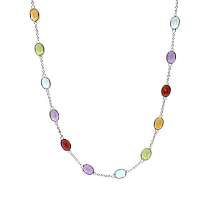 18ct White Gold Multi Gemstone Station Necklace (18")
