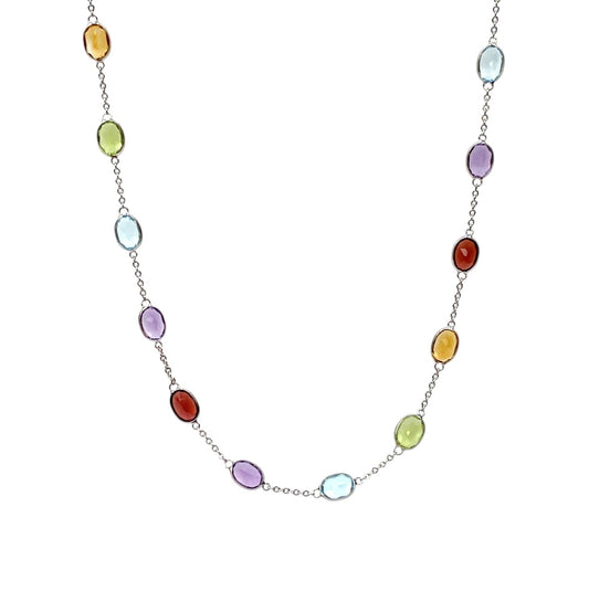 18ct White Gold Multi Gemstone Station Necklace (18")