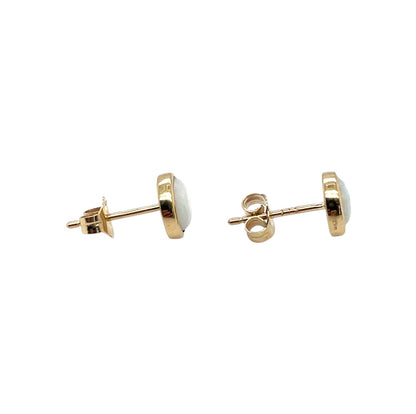 9ct Yellow Gold Solid White Opal Stud Earrings