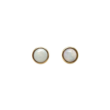 9ct Yellow Gold Solid White Opal Stud Earrings