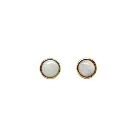 9ct Yellow Gold Solid White Opal Stud Earrings