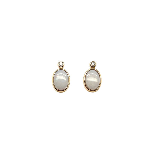 9ct Yellow Gold Opal & Diamond Earrings