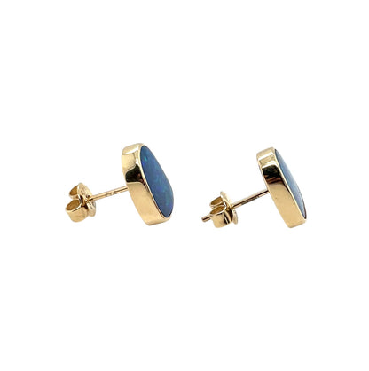 9ct Yellow Gold Freeform Opal Doublet Stud Earrings