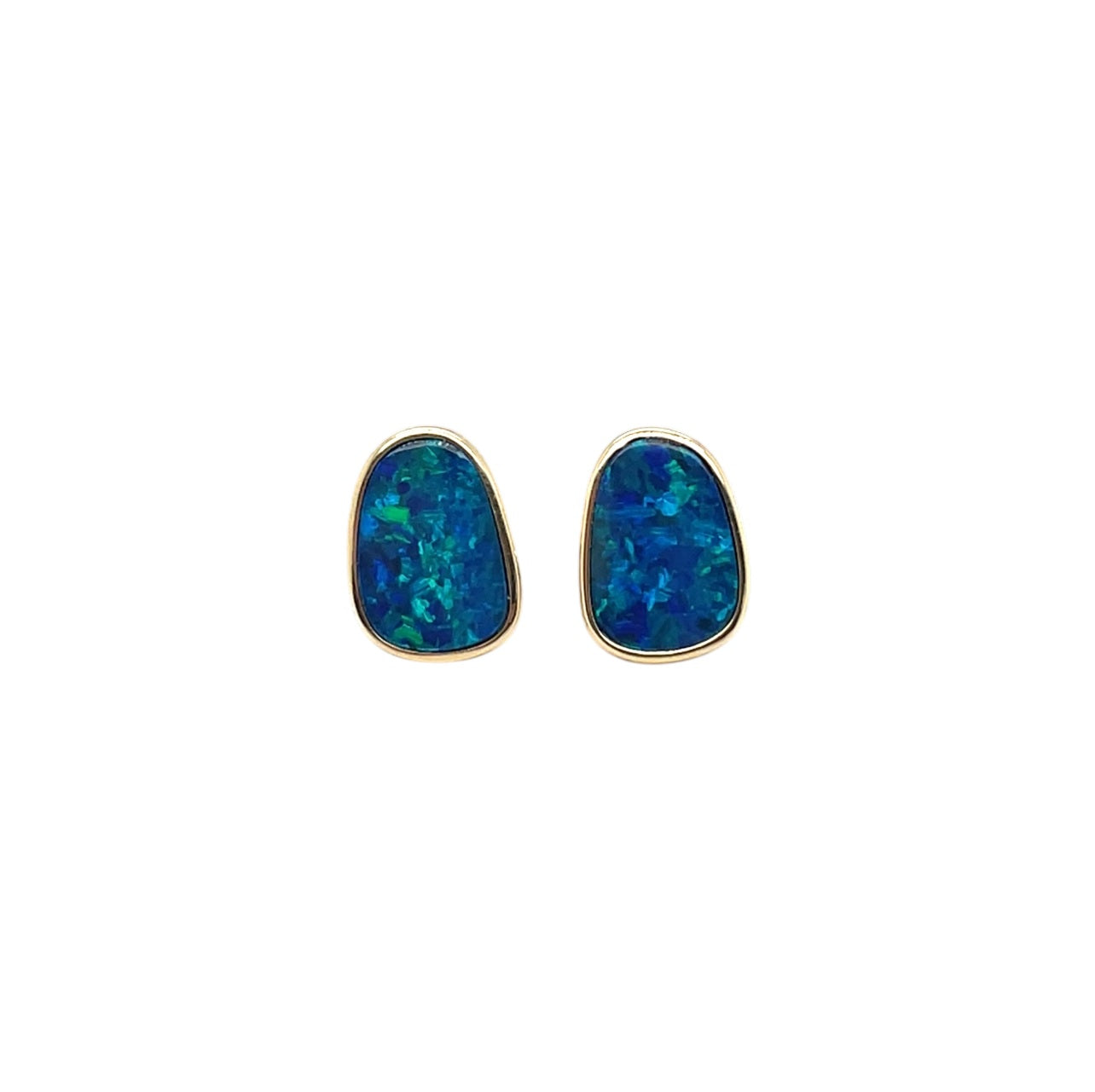 9ct Yellow Gold Freeform Opal Doublet Stud Earrings