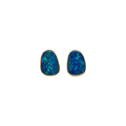 9ct Yellow Gold Freeform Opal Doublet Stud Earrings