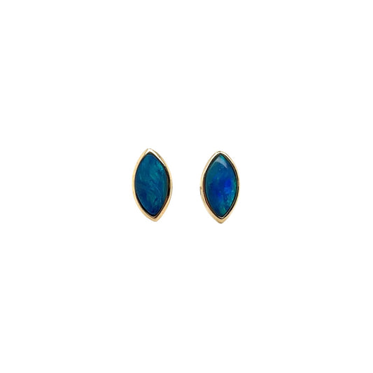 9ct Yellow Gold Marquis Cut Opal Doublet Earrings