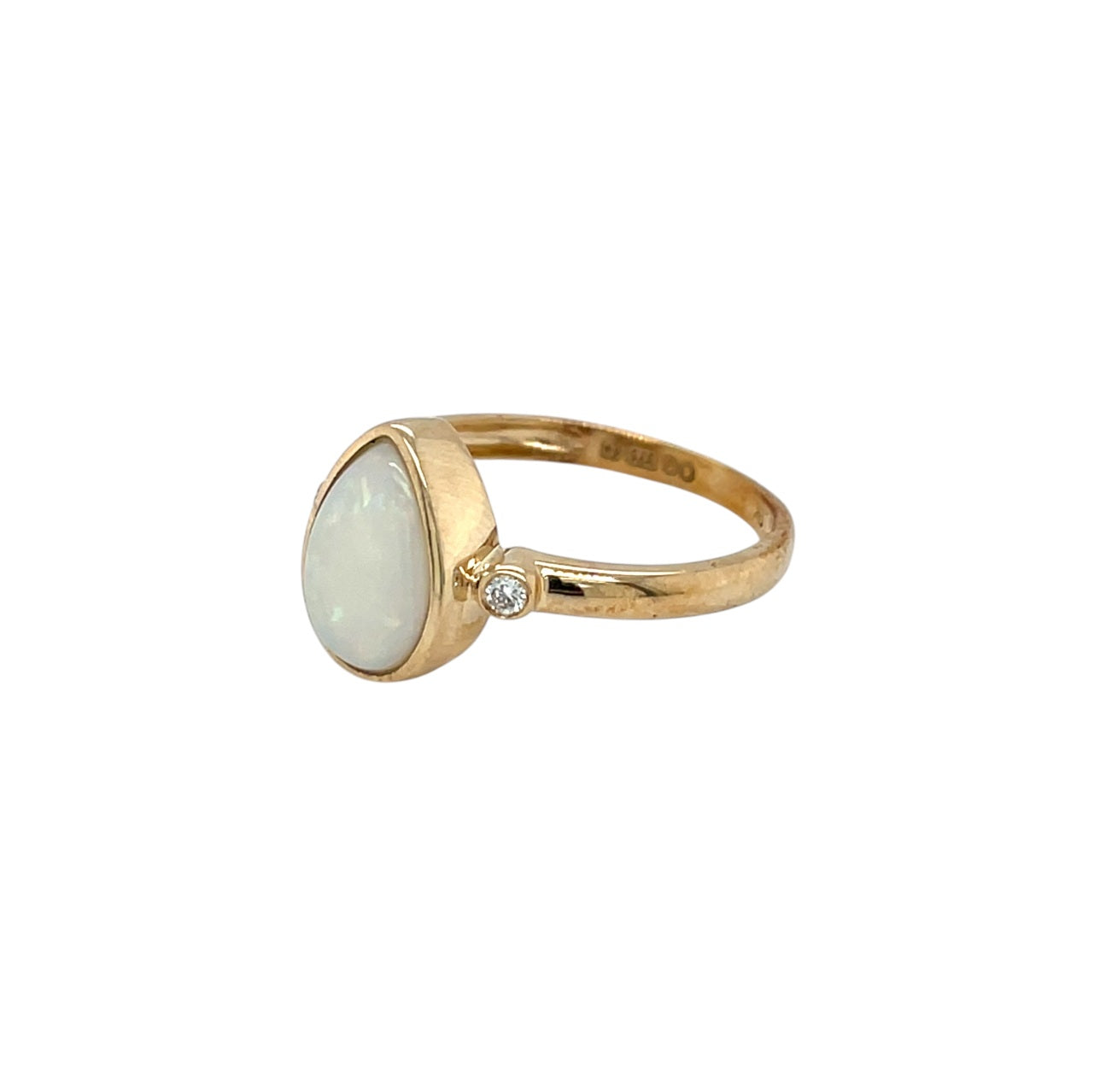 9ct Yellow Gold Solid Opal & Diamond Ring (O)