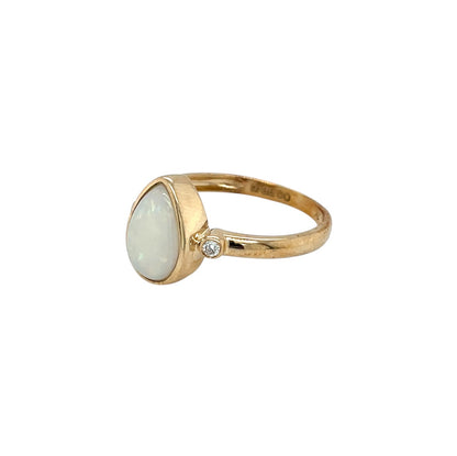 9ct Yellow Gold Solid Opal & Diamond Ring (O)