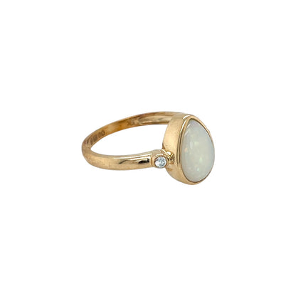 9ct Yellow Gold Solid Opal & Diamond Ring (O)