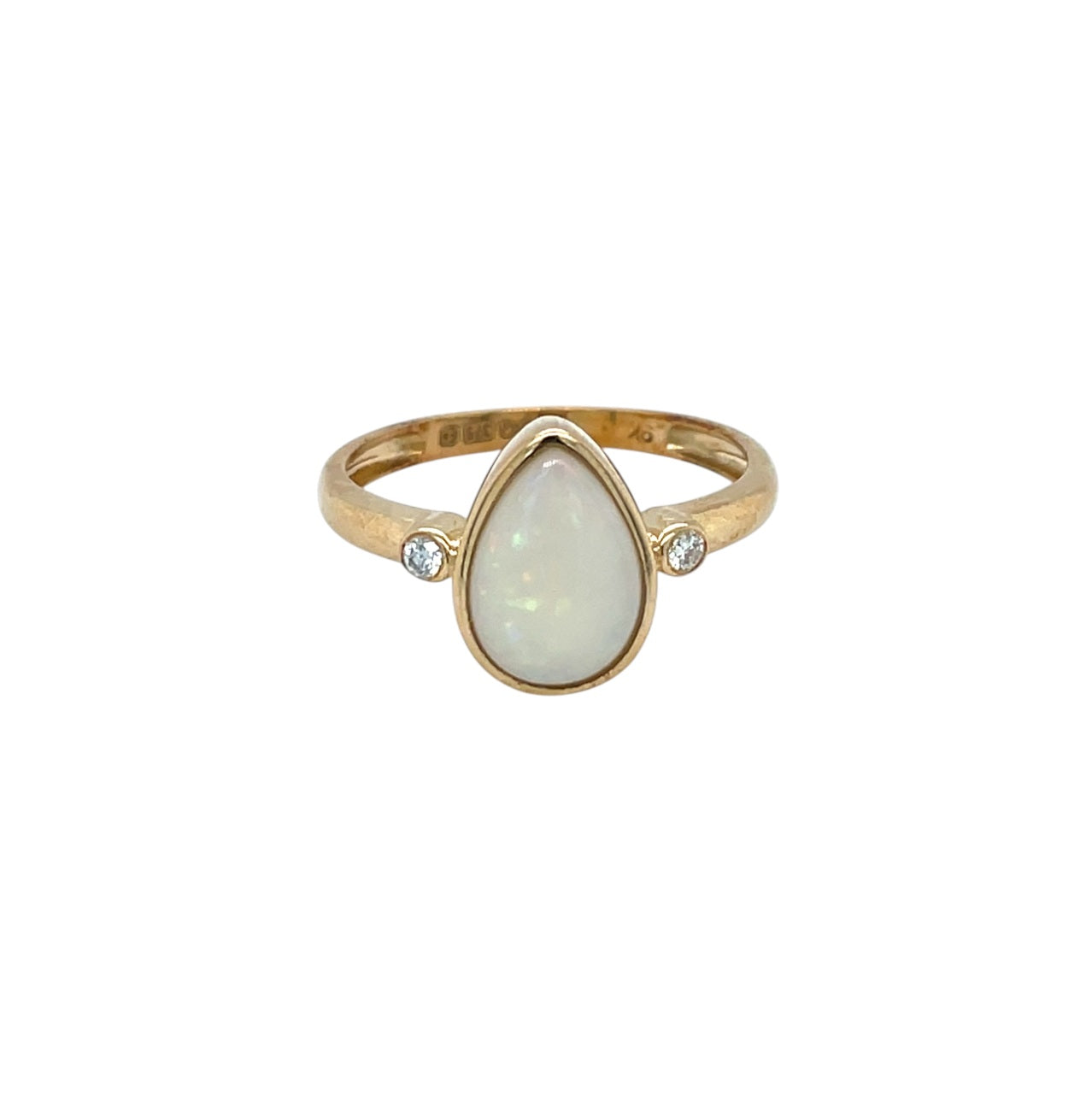 9ct Yellow Gold Solid Opal & Diamond Ring (O)