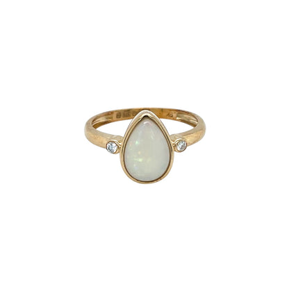 9ct Yellow Gold Solid Opal & Diamond Ring (O)