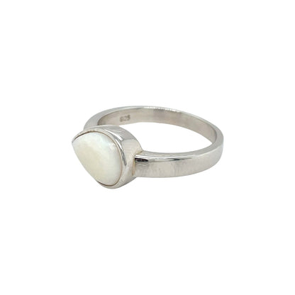Silver Pear Shaped Solid Opal Ring (R)