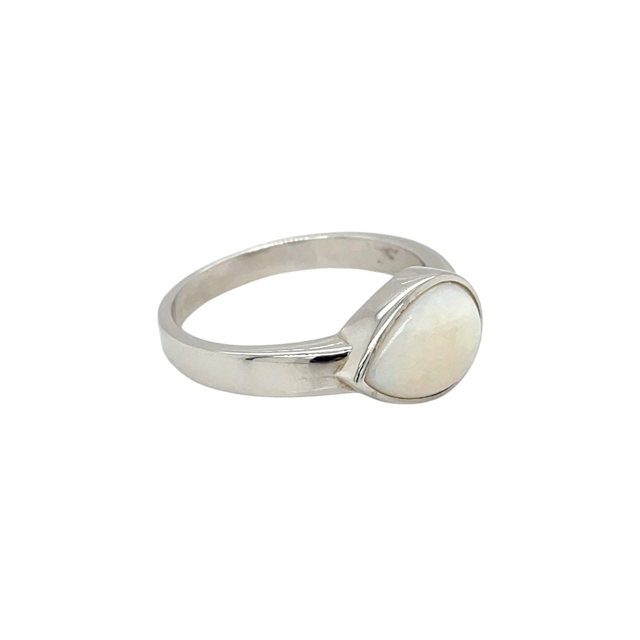 Silver Pear Shaped Solid Opal Ring (R)