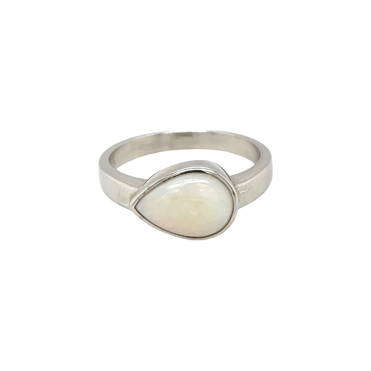 Silver Pear Shaped Solid Opal Ring (R)