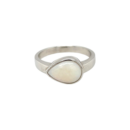 Silver Pear Shaped Solid Opal Ring (R)