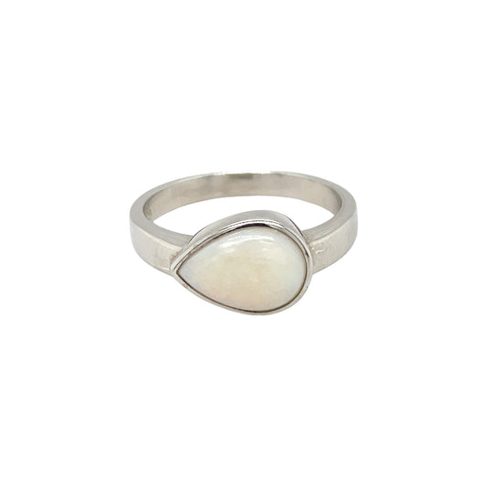 Silver Pear Shaped Solid Opal Ring (R)